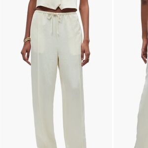 Cream Satin Pants | Madewell Pintuck Slim Pull-On Pants